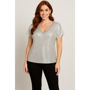 White Top with Silver Sequins - Size L